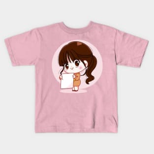 Cute Girl Read Book Cartoon Character Kids T-Shirt